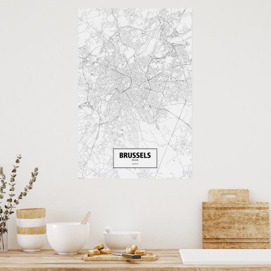 Poster Brussels, Belgium (black on white) (Cuisine)