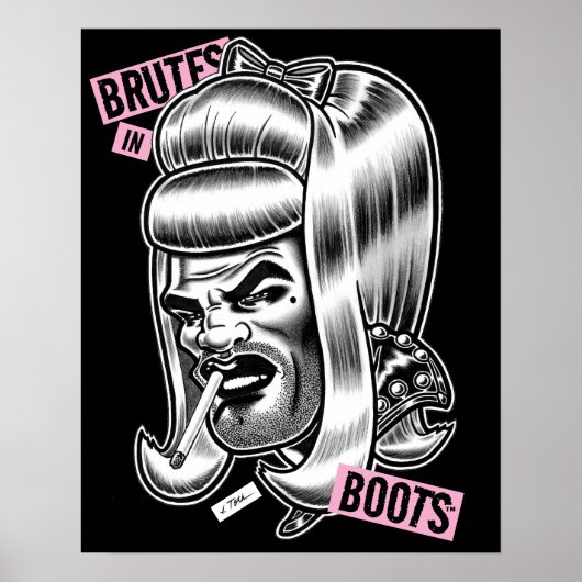 Poster Brutes en bottes™/Bas rockeux™/Perruque (Devant)