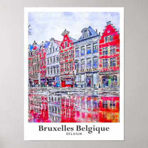 Poster Bruxelles Belgique Aquarelle Voyage