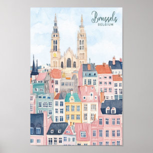 Poster Bruxelles Belgique Peinture Gouache Illustration V