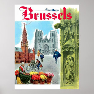 Poster Bruxelles, centre-ville, Belgique. Voyage vintage