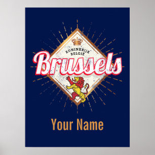 Poster Bruxelles Europe Capital Belgique Retro Lion Vinta