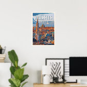 Poster Bruxelles, la capitale de la Belgique et d'Europe (Bureau à domicile)