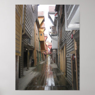 Poster: Bryggen Walkway, Bergen, Noorwegen Poster