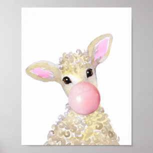 Poster Bubble Gum Nursery Lamb Farm Baby Sheep
