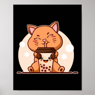 Poster Bubble Kawaii Cat Drinking Boba Tea
