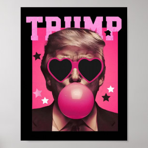 Poster Bubblegum Trump souffler bulle gomme Noël rose