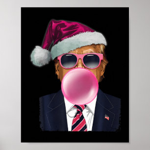 Poster Bubblegum Trump souffler bulle gomme Noël rose