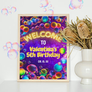 Poster Bubbles colorés Neon brillant Anniversaire Fête Bi