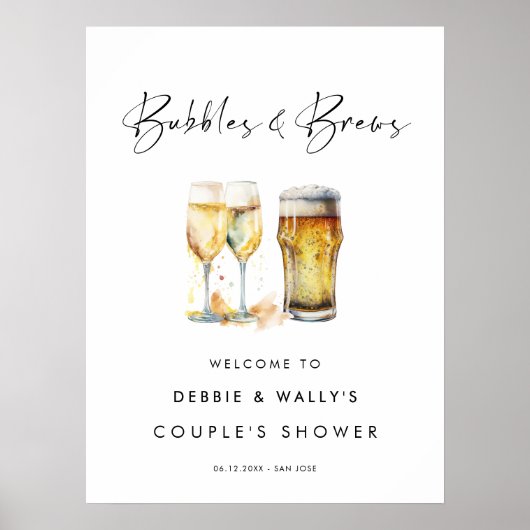 Poster Bubbles et brasse Couple's Shower Welcome (Devant)