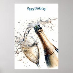 Poster Bubbly champagne Joyeux anniversaire