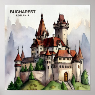 Poster Bucarest Roumanie Art aquarelle de la vieille vi