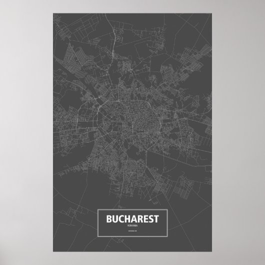 Poster Bucarest, Roumanie (blanc sur noir) (Devant)