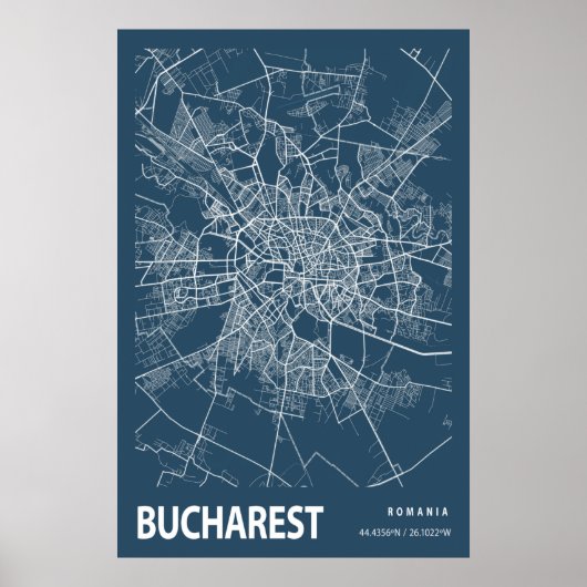 Poster Bucarest Roumanie Plan Ville Ligne Art Bleu Imprim (Devant)
