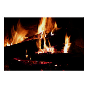 Poster Bûches dans la cheminée Photographie de feu chaud