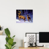 Poster Buck & Doe de cerf blanc en neige hivernale (Bureau à domicile)