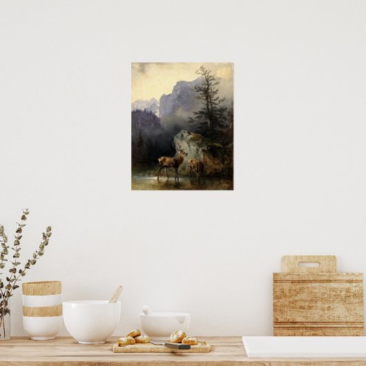 Poster Buck & Doe Deer In Forest Art (Cuisine)