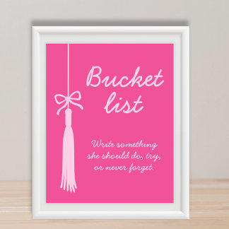 Poster Bucket List Station Pink Tassel Graduation Sign