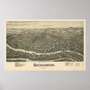 Poster Buckhannon West Virginia 1889 Antique Panorama