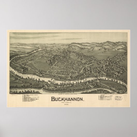 Poster Buckhannon West Virginia 1889 Antique Panorama (Devant)