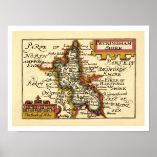 Poster Buckinghamshire Comté Angleterre Ancien Antiquaire