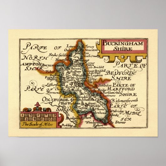 Poster Buckinghamshire Comté Angleterre Ancien Antiquaire (Devant)
