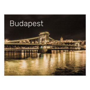 Poster Budapest avec le Pont à Chaînes Panorama Vintage