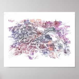 Poster Budapest - Carte Oiseau (Violet)