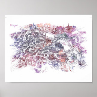 Poster Budapest - Carte Oiseau (Violet)