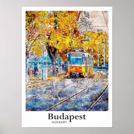 Poster Budapest Hongrie Aquarelle Voyage Main tirée (Devant)
