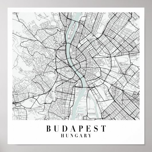 Poster Budapest Hongrie Blue Water Street Carte (Devant)