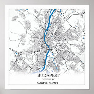 Poster Budapest Hongrie City Plan Voyage Simple Minimal