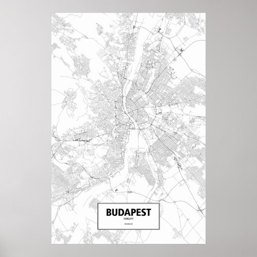 Poster Budapest, Hongrie (noir sur blanc) (Devant)
