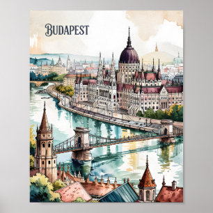 Poster Budapest Hongrie Parlement Rivière Danube Skyline