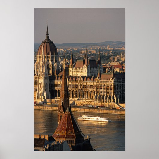 Poster Budapest, Hongrie, Rivière Danube, Parlement (Devant)