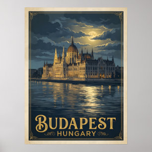Poster Budapest Hongrie Voyage gothique au clair de lune