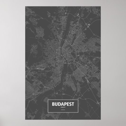 Poster Budapest, Hungary (white on black) (Devant)