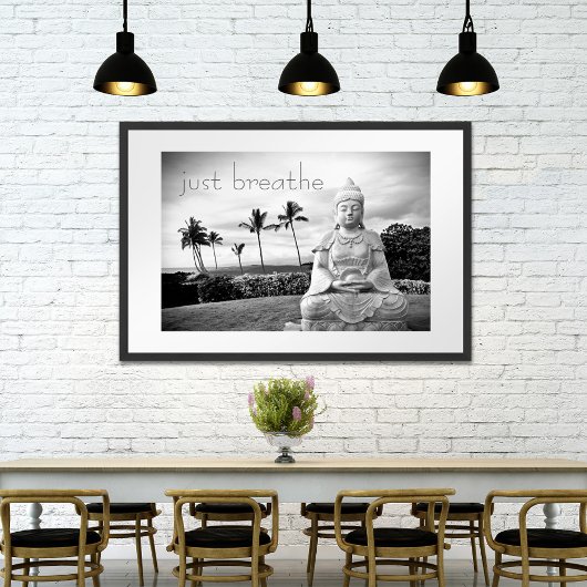 Poster Buddha Hawaii noir blanc photo Breathe