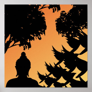 Poster Buddha Sunset Silhouette