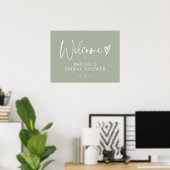 Poster BUDGET Boho Sage Green Heart Script Fête des marié (Bureau à domicile)