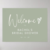 Poster BUDGET Boho Sage Green Heart Script Fête des marié (Devant)