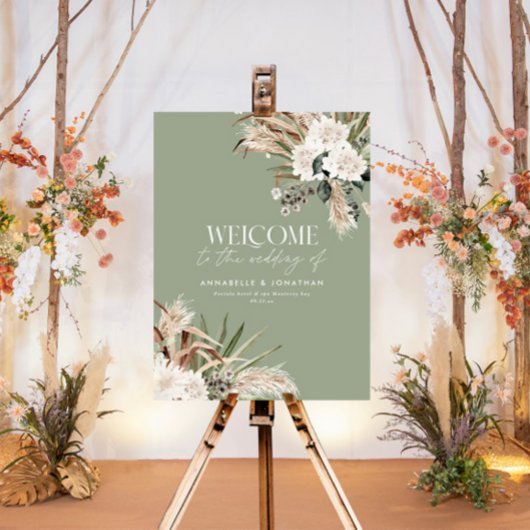 Poster Budget botanique pampas eucalyptus mariage bienven