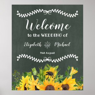 Poster Budget CHALKBOARD Wedding Welcome Sign Sunflowers
