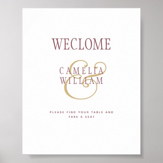 Poster BUDGET Moderne Berry Vin Or Mariage SIGNE (Devant)