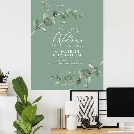 Poster Budget simple mariage élégant vert eucalyptus (Bureau à domicile)
