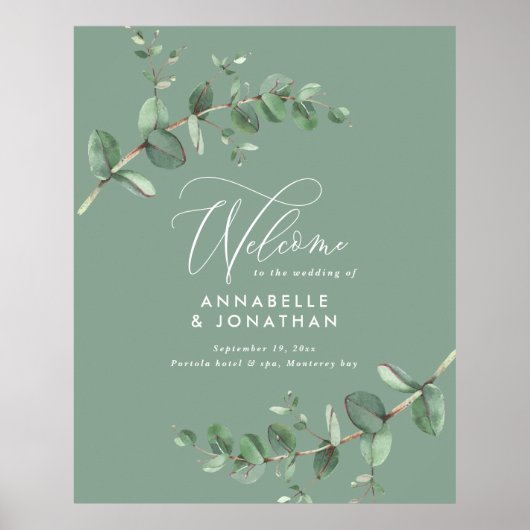 Poster Budget simple mariage élégant vert eucalyptus (Devant)