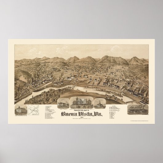 Poster Buena Vista, VA Carte panoramique - 1891 (Devant)