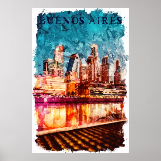 Poster Buenos Aires Argentine Skyline par nuit City View (Devant)