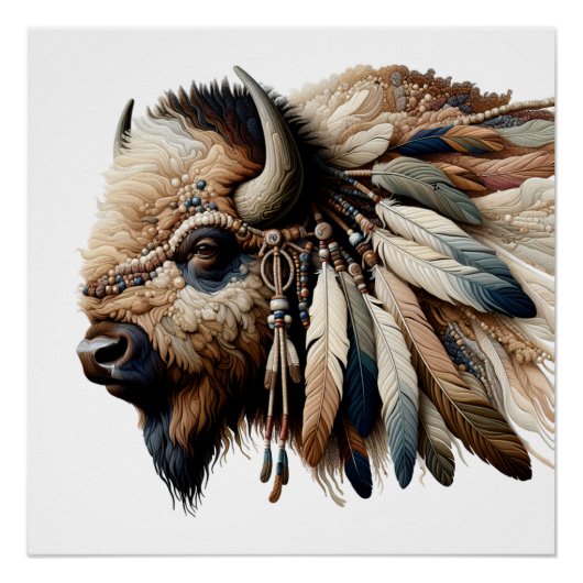 Poster Buffalo Bison American Indian Art (Devant)