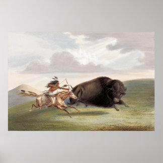 Poster Buffalo Hunt, Chase (1884) chromolithograph art by